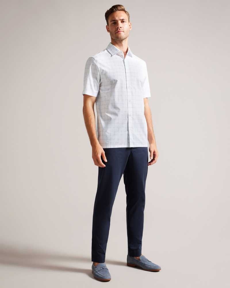 White Ted Baker Udine Short Sleeve Rope Print Check Shirt | ZA0001004