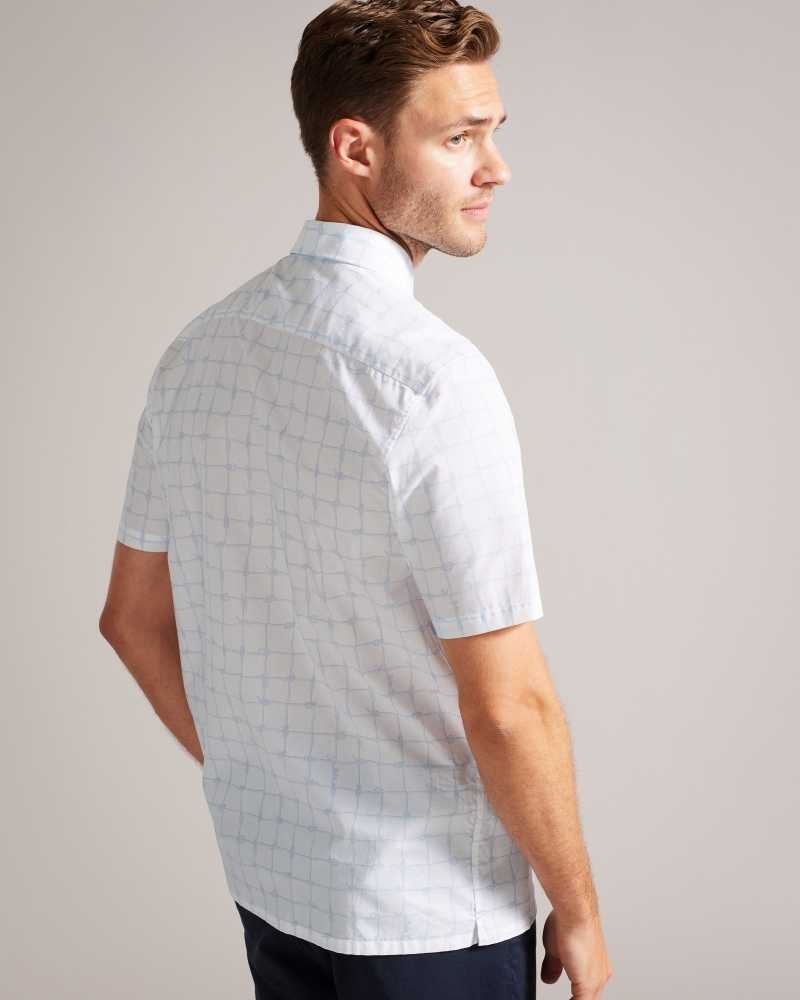 White Ted Baker Udine Short Sleeve Rope Print Check Shirt | ZA0001004