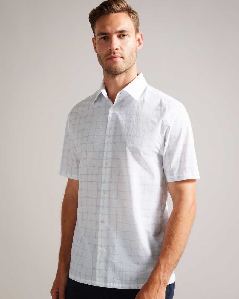 White Ted Baker Udine Short Sleeve Rope Print Check Shirt | ZA0001004