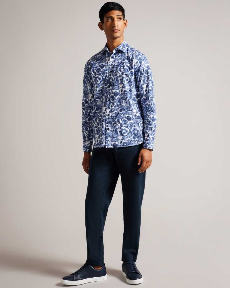 White Ted Baker Uldale Long Sleeve Paisley Shirt | ZA0000977