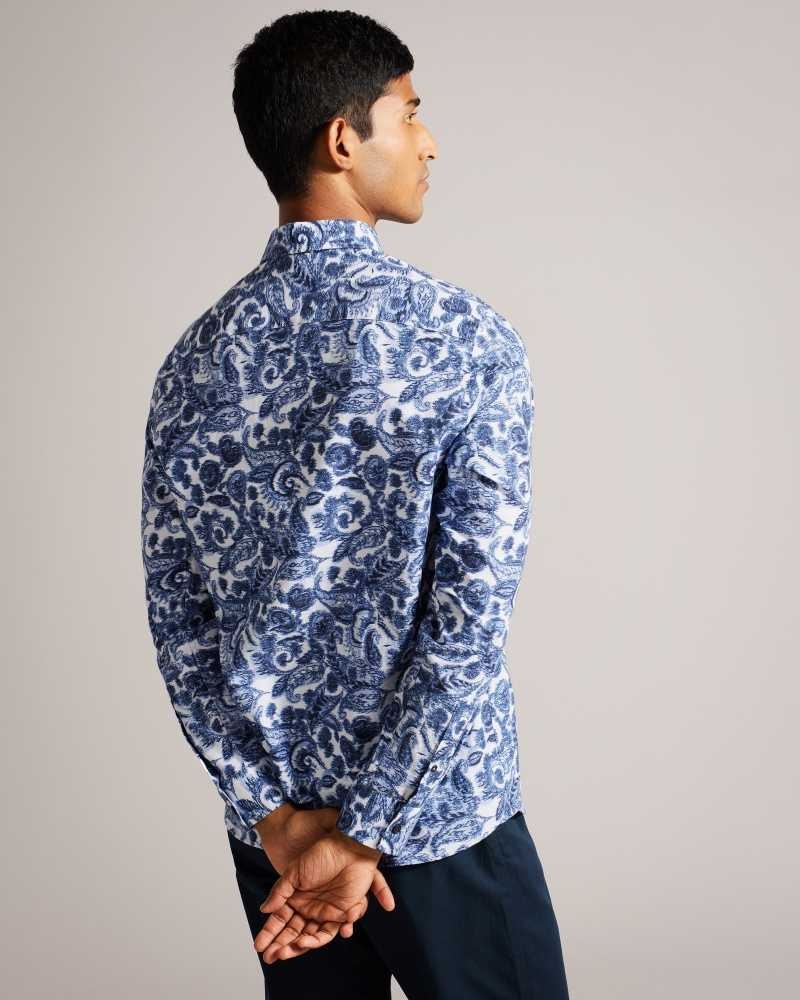 White Ted Baker Uldale Long Sleeve Paisley Shirt | ZA0000977