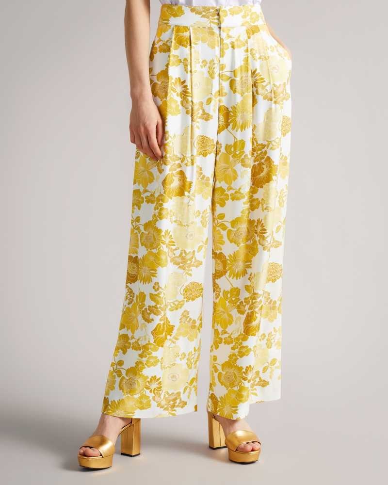 Yellow Ted Baker Ideline Pleated Wide Flood Length Trouser | ZA0001533